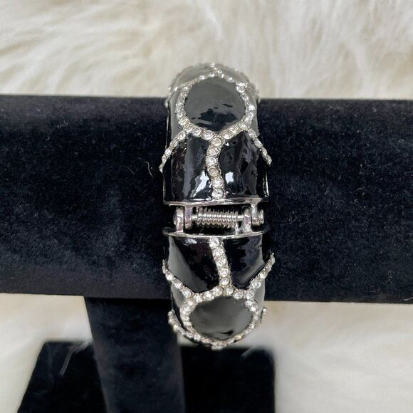 Black and Bling Hinged Cuff Bracelet #606 - Picture 4 of 7